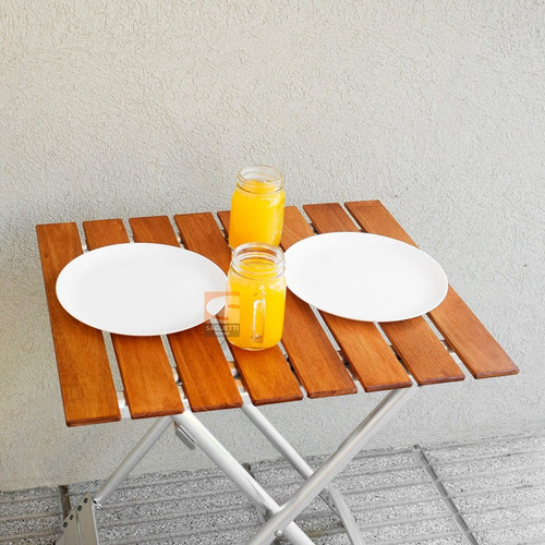 Imagen 5 de 10 de Mesa Plegable Chica Aluminio Madera 60x50 Balcon Camping