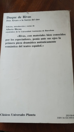 Libro Don Álvaro O La Fuerza Del Sino - Duque De Rivas