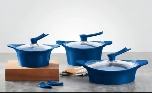 Bateria De Cocina Bohlier X6 Pzas Cerámica Antiadherente Azul