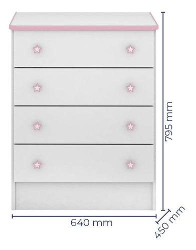 Jogo Quarto Infantil Doce Sonho 3 Peças Branco Rosa Qmovi