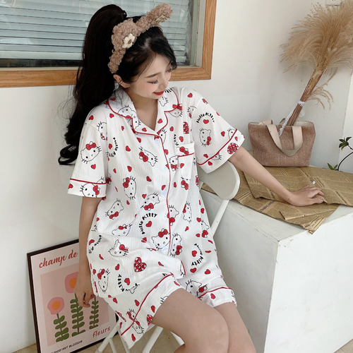 Pijama De Verano Para Mujer Con Diseño De Gato Hello Kitty