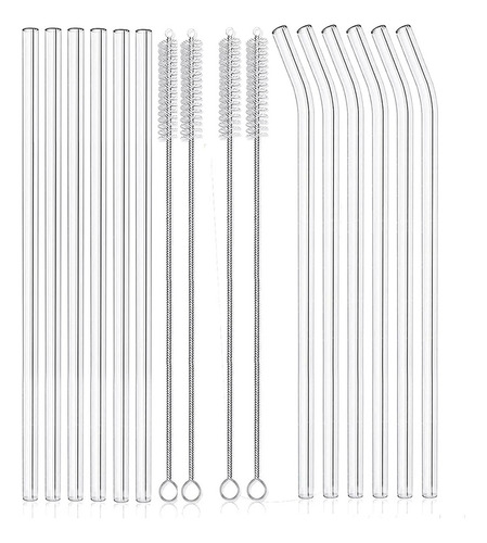Nuevo 12 Pajitas De Vidrio Transparente Reutilizables Y