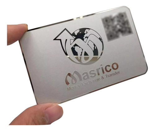 Cartão De Visita Aço Inox Metal Com Qr Code Super Luxo 20 Un