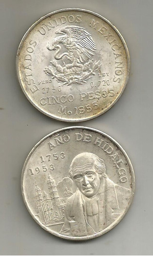 Moneda De 5 Pesos Plata Capilla De Hidalgo