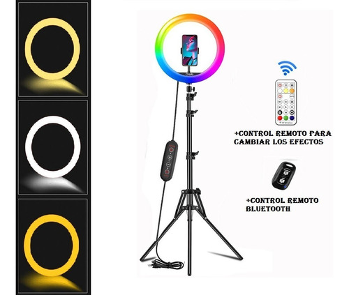 Aro De Luz Led 26 Cm Luz Rgb Calida Fria + Trípode 2.10 Mt