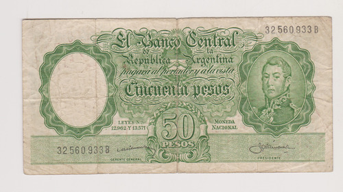 Billete Argentina 50 $ Bottero 1996 Año 1959 Bueno
