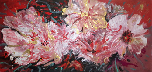 Cuadro Floral Moderno Decorativo Pintura Rojo Arte