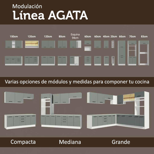 Madesa Agata Cocina Completa 180002 C Armá Balc S Color Blanco y Gris Bci Top