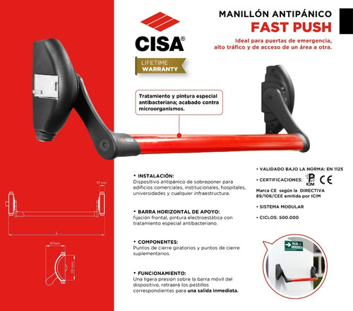 Manillon Cierrapuerta Antipánico Fast Push Con Barra Cisa