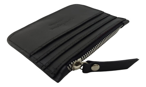 Tarjetero De Cuero Vacuno Monedero 100% Legitimo Slim Negro
