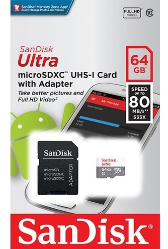 Memoria Microsd Sandisk Ultra 64gb Clase 10 Delivery