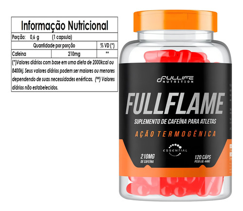 Fullflame Fulllife Nutrition Cafeína 120 cápsulas sabor sin sabor