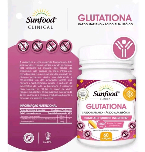 Suplemento Glutationa 60cap Sunfod Impor Acido Alfa Lipoico Sem Sabor