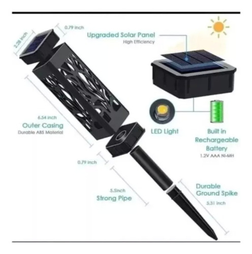 Pack 8 Foco Led Solar Estaca Jardín Tallado - Luz Cálida