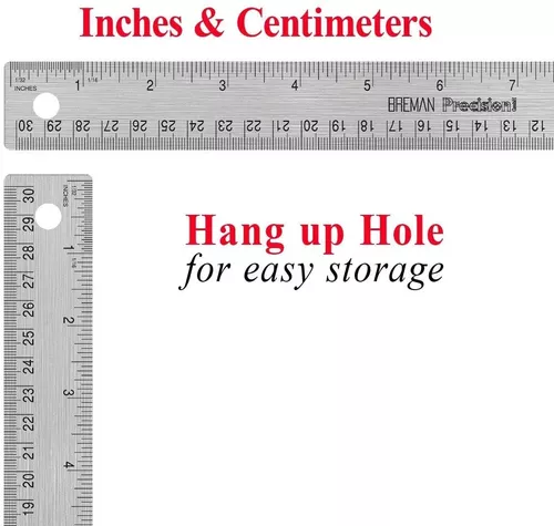 Regla de metal de acero inoxidable de precisión Breman, regla de metal de  borde recto con graduaciones métricas y pulgadas para la escuela, oficina