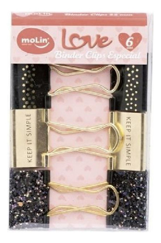 Binder Clips Especial Preto Molin Love 6 Unidades