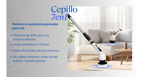 Cepillo Eléctrico 7 En 1 Limpieza Rápida Sin Esfuerzo Hogar Blanco
