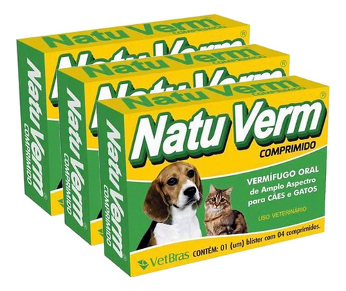 Vermífugo Para Cães E Gatos Natuverm Kit 3 Caixas Natu Verm 