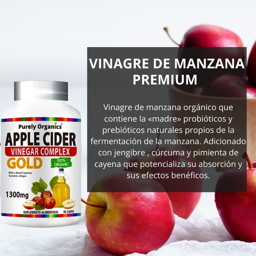 Imagen 2 de 8 de Vinagre De Manzana Gold 100% Organico 90 Capsulas