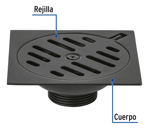 2 Pzas Resumidero Cuadrado 4'x4', Metálico, Negro, Foset Bas