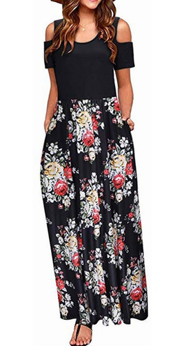 Mujeres Verano Hombro Frío Impresión Floral Elegante Maxi L1