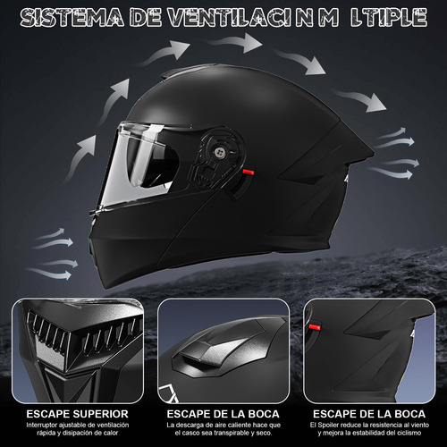 Casco De Motocicleta Visor Solar Integral Aprobad Por El Dot Negro Mate Solido 2xl