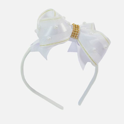 Tiara Para Cabelo Liso Branco Com Pérolas