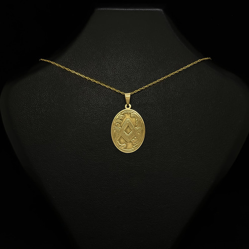 Cadena Y Dije Símbolo Masónico Fraternidad Oro 18k Masón Aprendiz 50 Cm