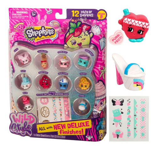 Imagen 1 de 3 de Shopkins 12 Figuras + Tattoos Serie 9 Wild Style
