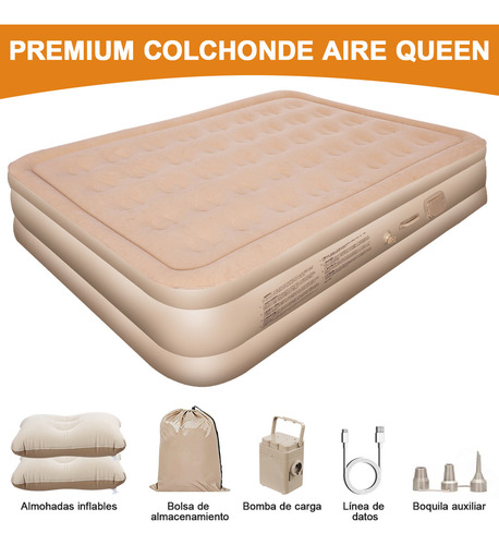 Colchón inflable Queen bomba de aire recargable almohadas 2 4000mAh battery recargable aire bomba 203 152 40 cm