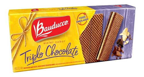 Biscoito Wafer Triplo De Chocolate Bauducco 140g