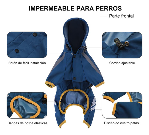 Impermeable Para Perros Grandes, Con Capucha Y Rayas
