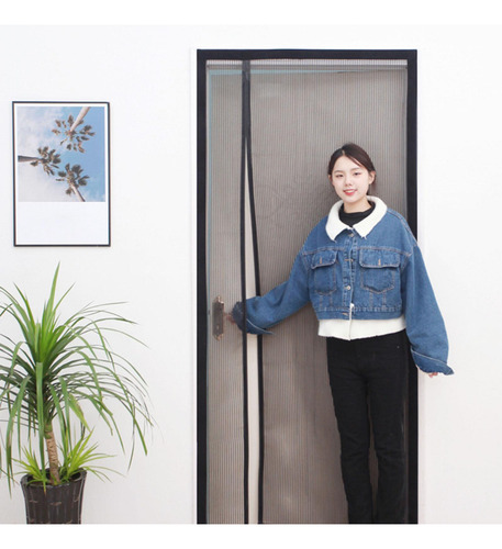 Pantalla De Malla Para Puerta Con Cortina De Tiras Negras