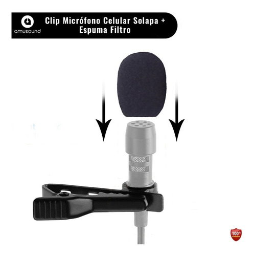 Clip Micrófono Celular Solapa + Espuma Cortaviento X 2