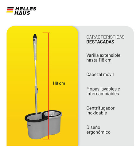 Mopa Con Balde Y Escurridor Limpieza Facil Y Rapida Gris