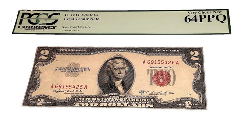 Cédula Antiga 2 Dólares Americanos $2 Ano 1953 (Usado)