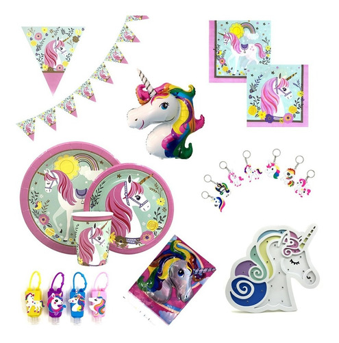 Imagen 7 de 10 de Set 10 Platos 18cm Y 10 Vaso Unicornio Cotillon