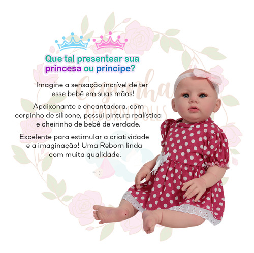 Bebê Reborn Abigail Vestido Bolinha Pode Dar Banho + Itens