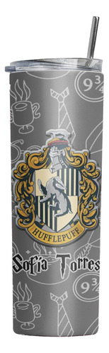 Termo Skinny Harry Portter Nombre Personalizado Hufflepuff Gris