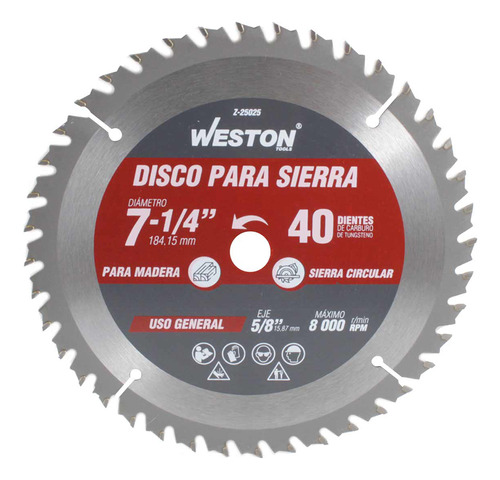 Disco P/ Sierra Circular P/madera 12'' X 1'' 40dt Z25025 Wes