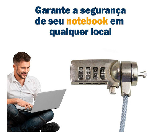 Trava De Segurança Notebook Pc Com Senha Cabo De Aço Segredo Unica