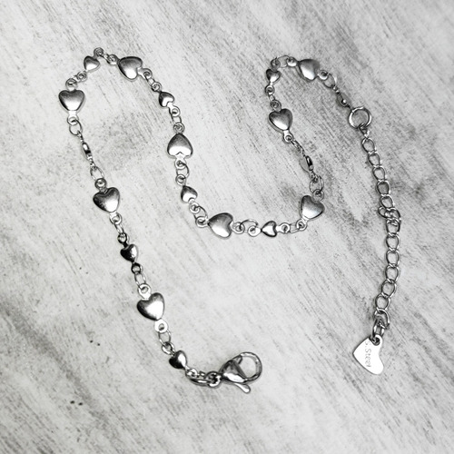 Imagen 8 de 9 de Tobillera Pulsera Mujer Corazones Pie Tobillo Acero Plateado