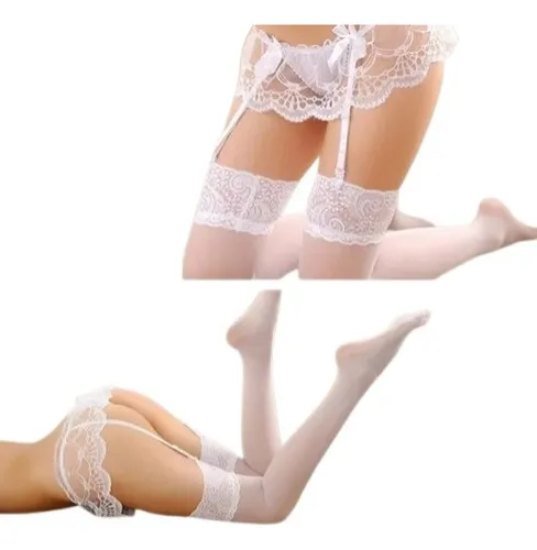 comprar Conjunto Blanco Sensual Con Patrones De Encaje Y Medias