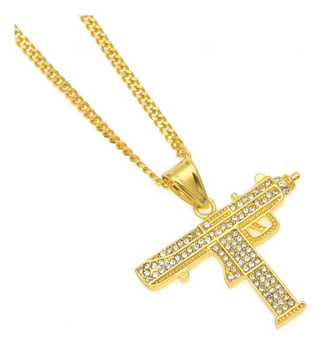 Cadena Cubana Con Colgante De Diamantes De Color Dorado Para