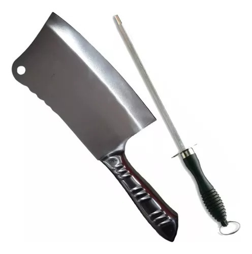 Cuchillo Hachuela Hacha Cocina Acero + Chaira Afilador