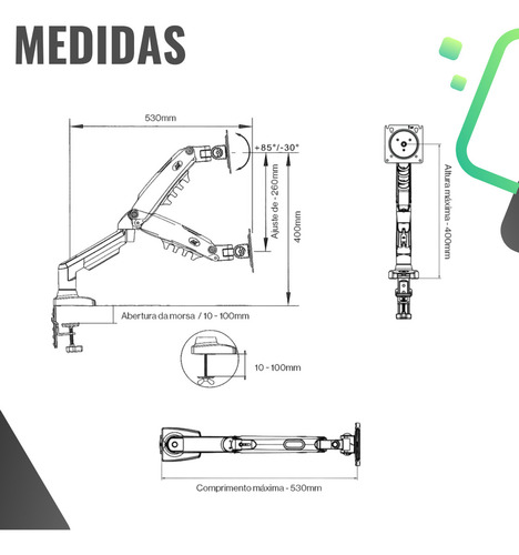 Suporte De Monitor Mesa Ajustável 17 A 30 Polegadas Braço Articulado + Brinde Mouse Pad Ergonômico