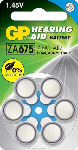 Pilas Auditivas Za675 Gp Batteries Paquete C/6 Pzas Zinc Air