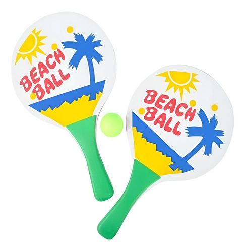 Paletas Playeras Set De Dos Con Pelota Madera Beach Ball Color Blanco