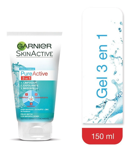 Gel Limpiador Facial 3en1 Antiacné Pure Active Garnier 150ml