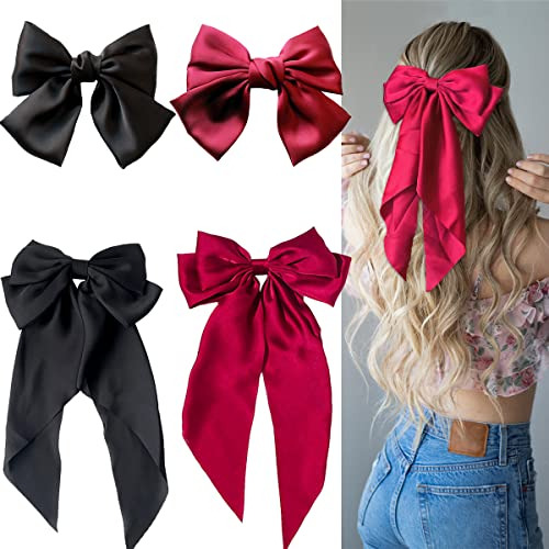 4 Piezas Silky Satin Hair Bows Soft Ribbon Clips Hair Xc7m0